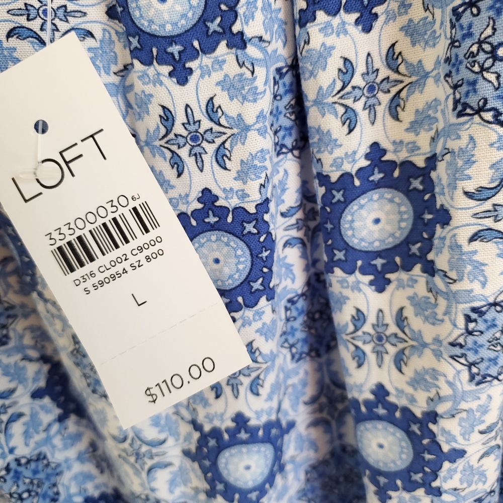 LOFT Blue and White Strappy Flounce Maxi Dress Size Large - Picture 8 of 16